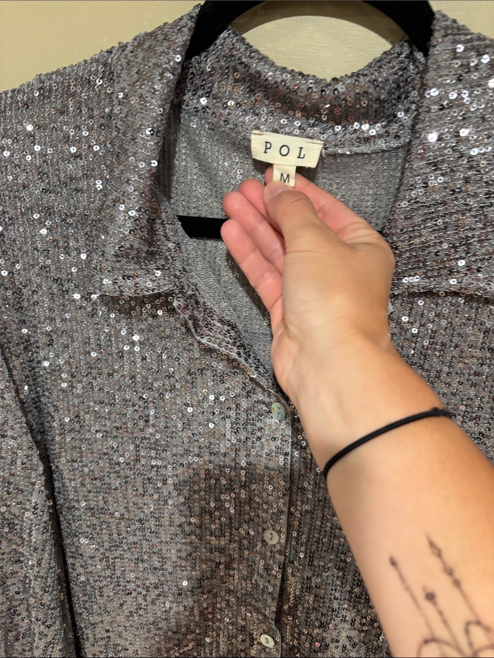 POL silver sequin button down - Picture 2 of 4